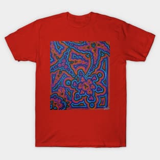 Blue & Orange Dark Flower Bursts T-Shirt